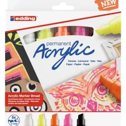 Edding 5000 - Pack de 5 Marqueurs acryliques - jaune fluo, orange fluo, rose néon, noir profond, blanc
