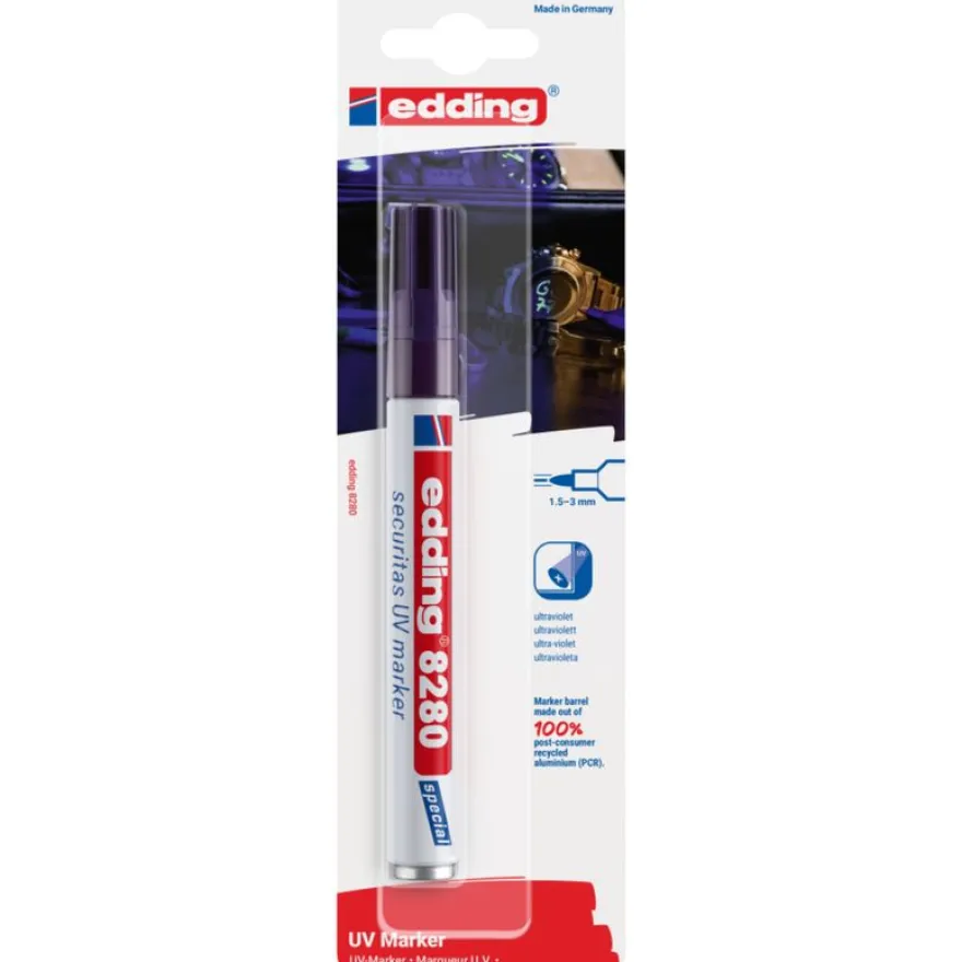 Edding - Blister de 1 Marqueur à encre UV en Aluminium recyclé e-8280 Transparent - Pointe Ogive 1,5-3 mm