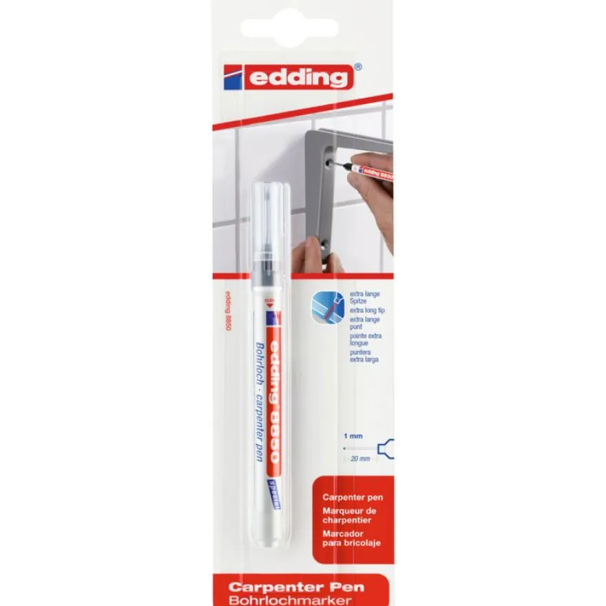 edding - Blister de 1 Marqueur Charpentier de Précision e-8850 Noir - Pointe longue et fine 1 mm