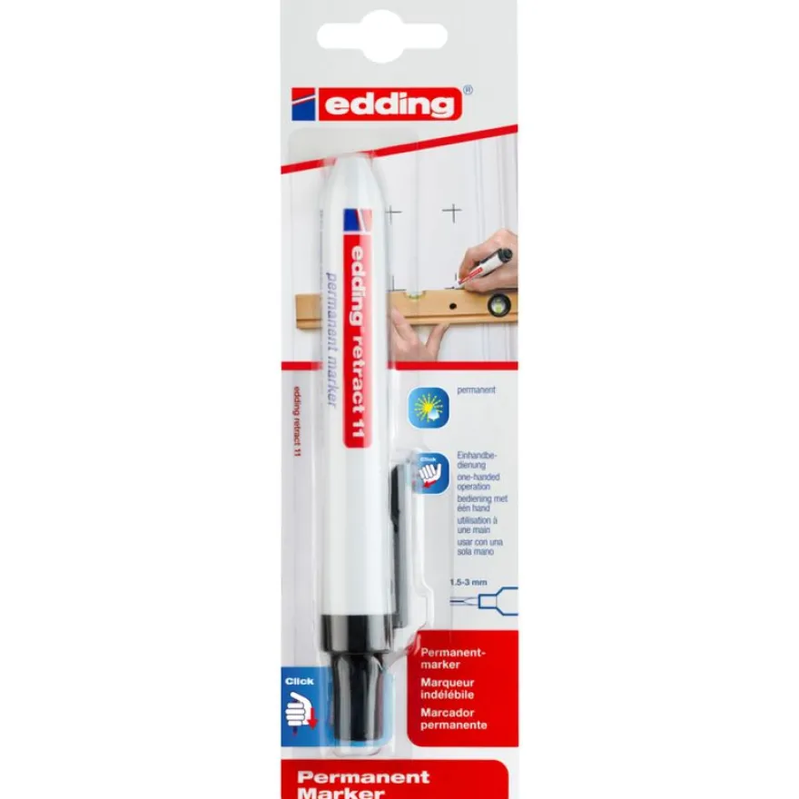 Edding - Blister de 1 Marqueur Permanent Retractable e-11 Noir - Pointe Ogive 1,5-3 mm