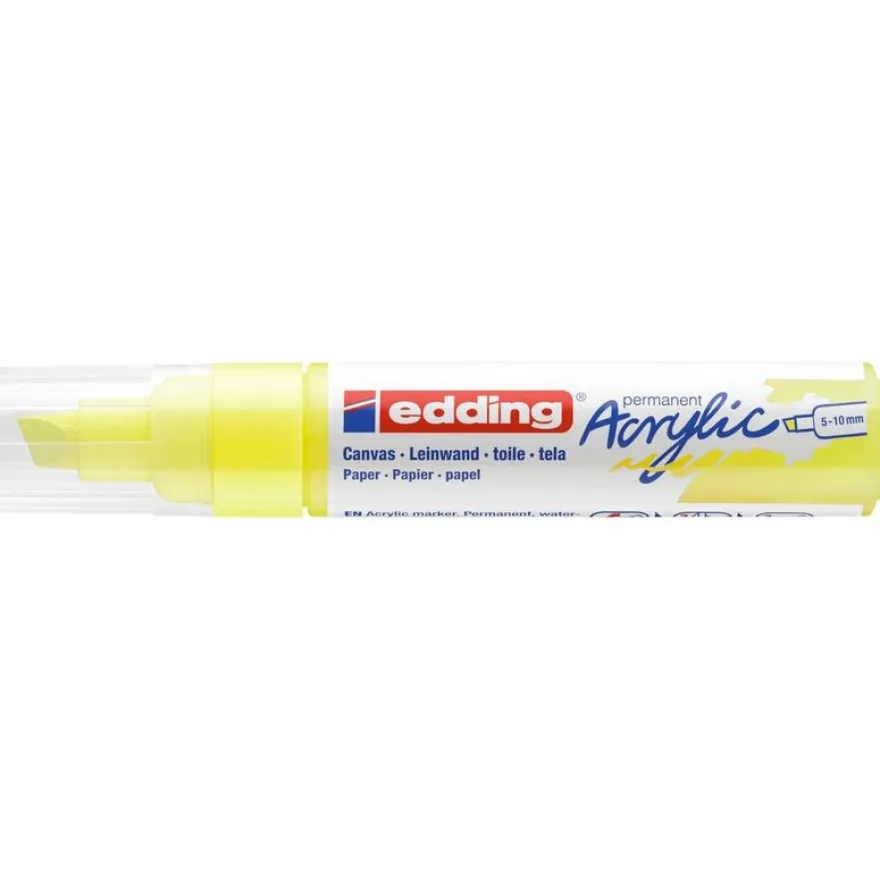 Edding - Marqueur Acrylique e-5000 Jaune Fluo Mat - Pointe Large Biseautée 5-10 mm