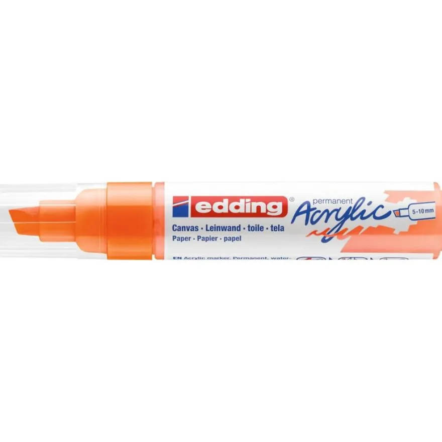 Edding - Marqueur Acrylique e-5000 Orange Fluo Mat - Pointe Large Biseautée 5-10 mm