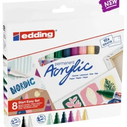 Edding - Set de 8 Marqueurs Acrylique pour Débutants e-5300 / e-5100 - Multicouleur