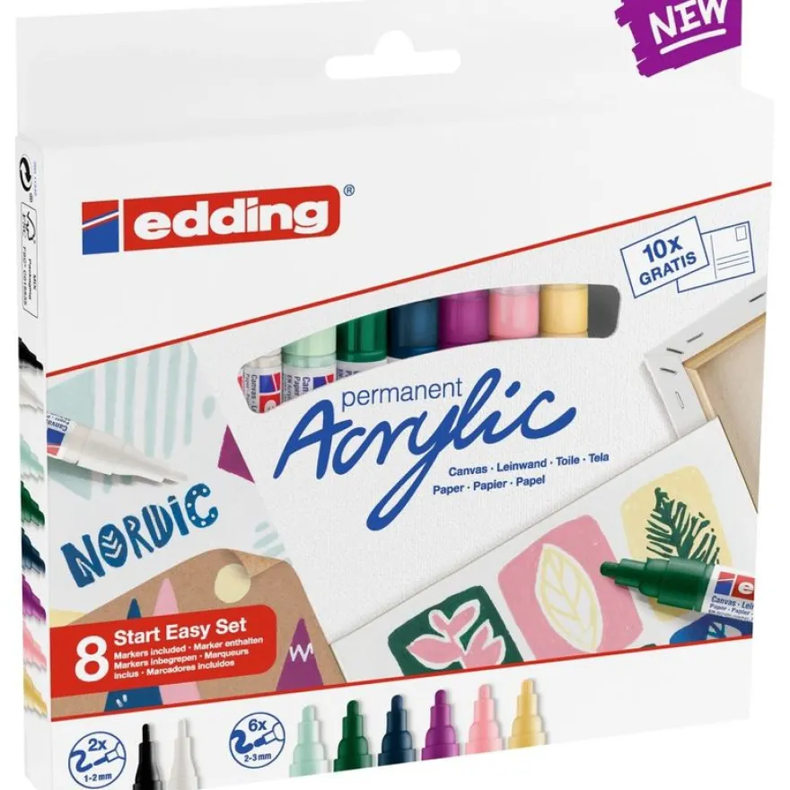 Edding - Set de 8 Marqueurs Acrylique pour Débutants e-5300 / e-5100 - Multicouleur