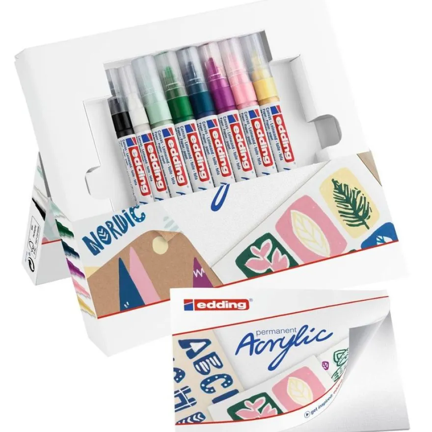 Edding - Set de 8 Marqueurs Acrylique pour Débutants e-5300 / e-5100 - Multicouleur
