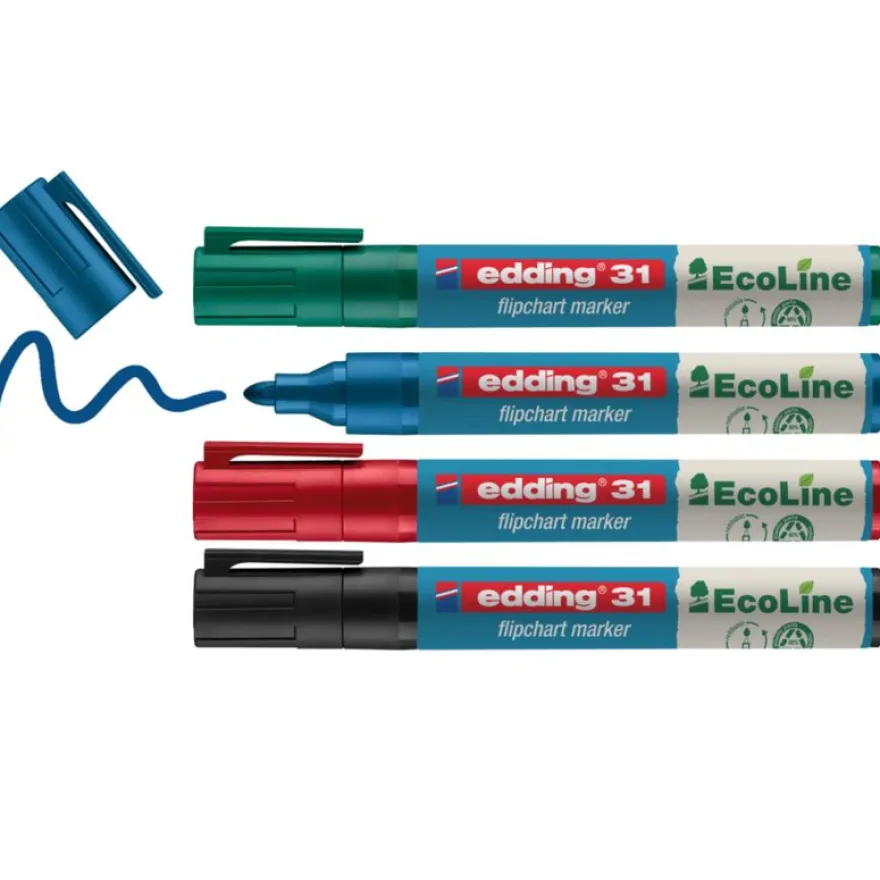 Edding - Set de 4 Marqueurs chevalets EcoLine en Plastique recyclé e-31 - Pointe Ogive 1,5-3mm