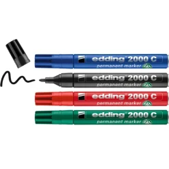 edding - Set de 4 Marqueurs permanents en Aluminium recyclé e-2000C Assortis - Pointe Ogive 1,5-3 mm