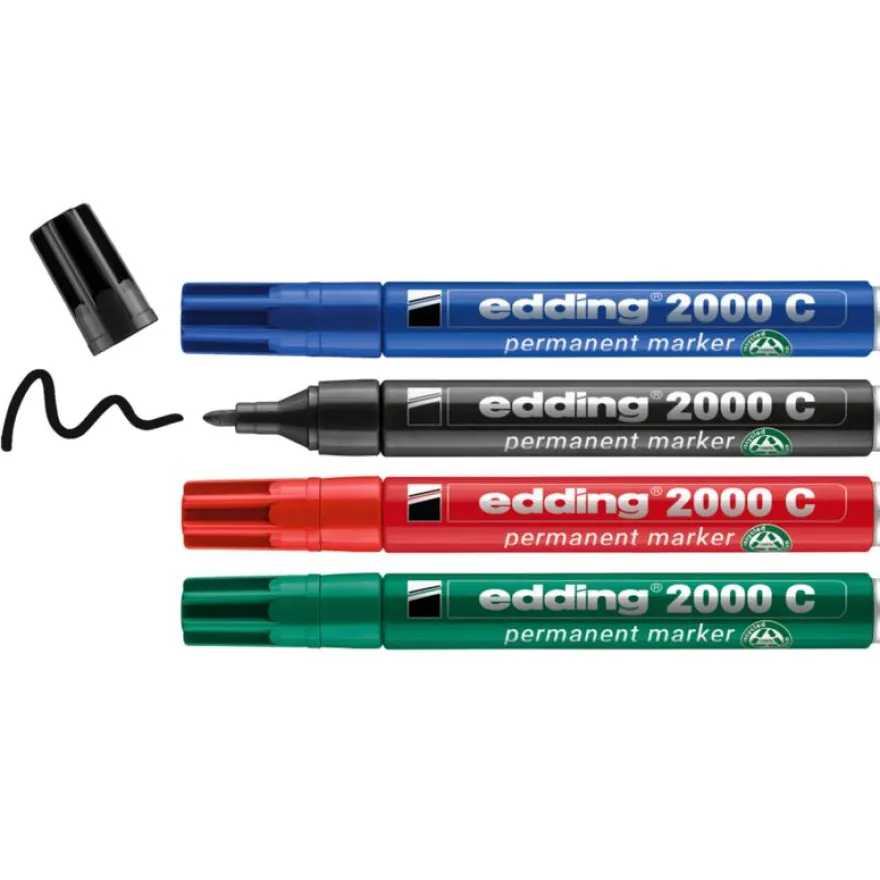 edding - Set de 4 Marqueurs permanents en Aluminium recyclé e-2000C Assortis - Pointe Ogive 1,5-3 mm