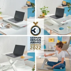 eitz Ergo – Station de travail assis/debout – Réglage pneumatique jusqu’à 31 cm – Blanc