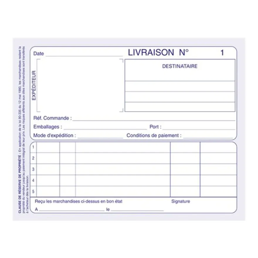 ELVE - 10 Manifolds Carnets de livraisons - 50 dupli - 10,5 x 14 cm