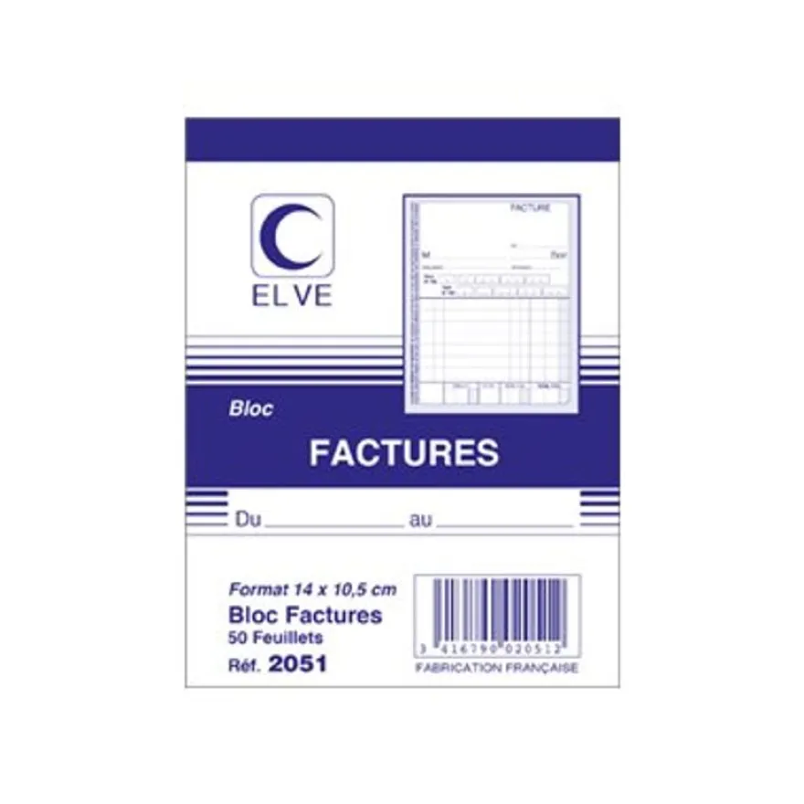 ELVE - Bloc de Factures - 50 dupli - 14 x 10,5 cm