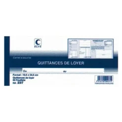 ELVE - Carnet à souche quittances de loyer - 50 feuillets - 10,5 x 24,5 cm