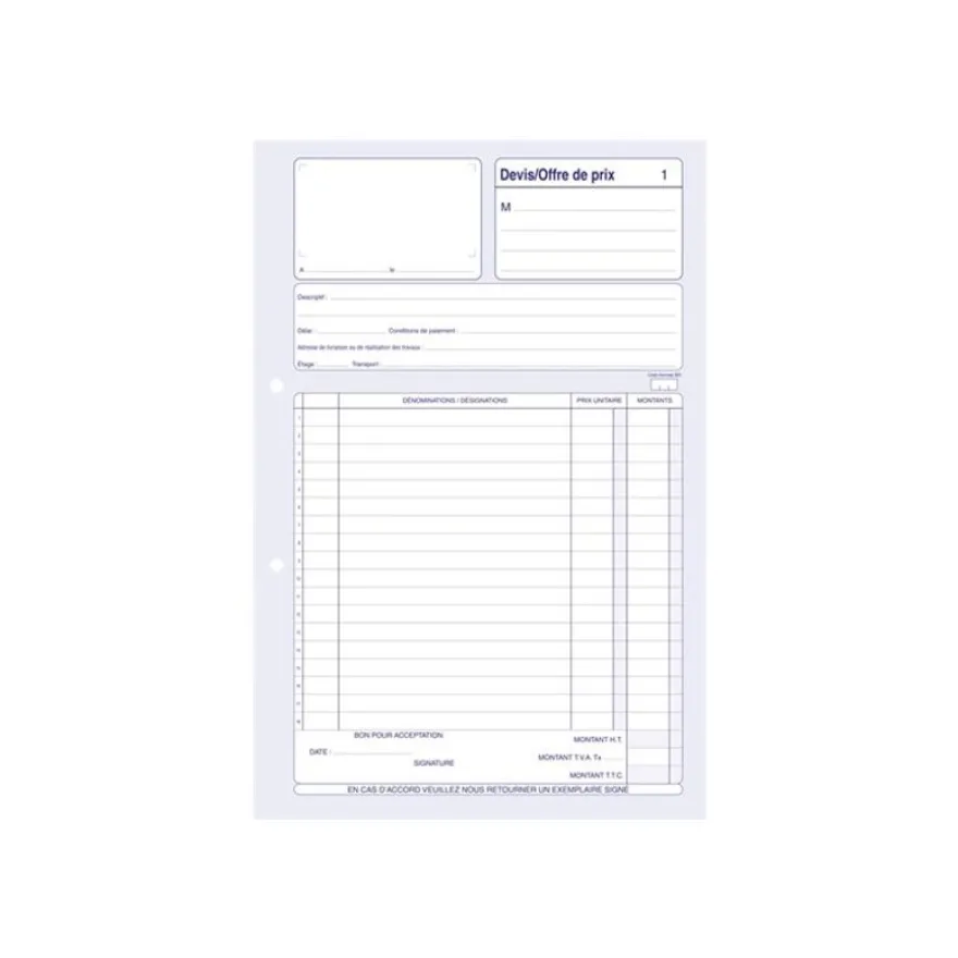 ELVE - Carnet de devis/offre de prix - 50 dupli - A4