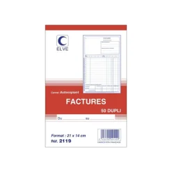 ELVE - Carnet de factures avec TVA - 50 dupli - A5