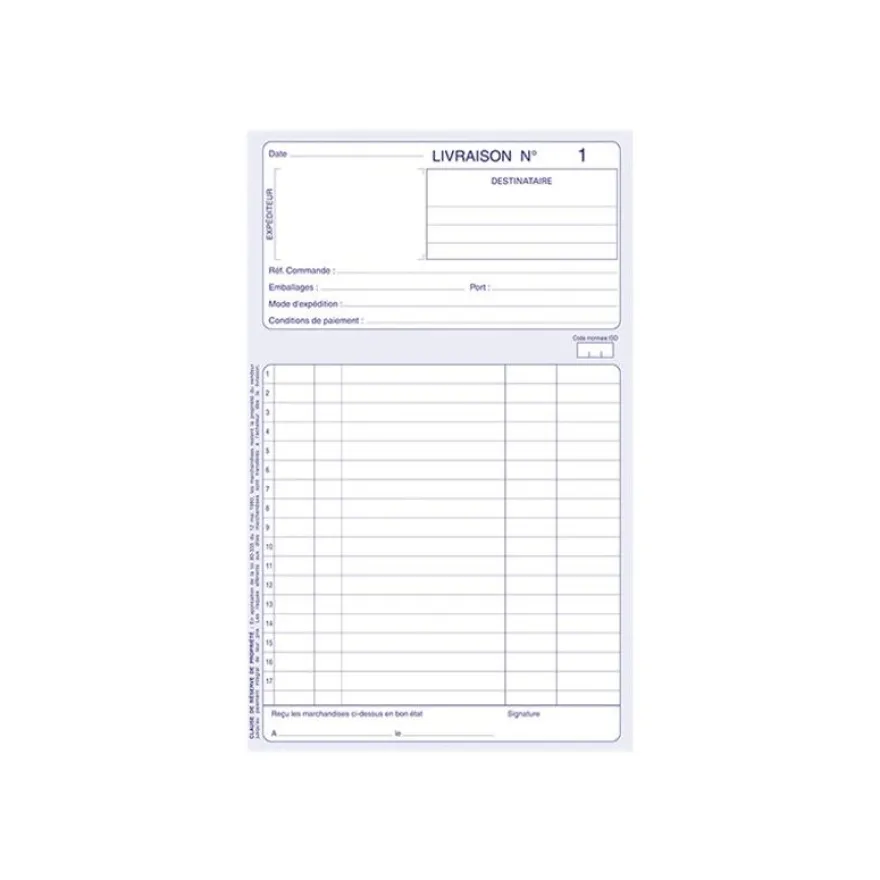 ELVE - Manifold bon de livraison - 297 x 210 mm - 50 feuilles - A4 - autocopiant - numéroté