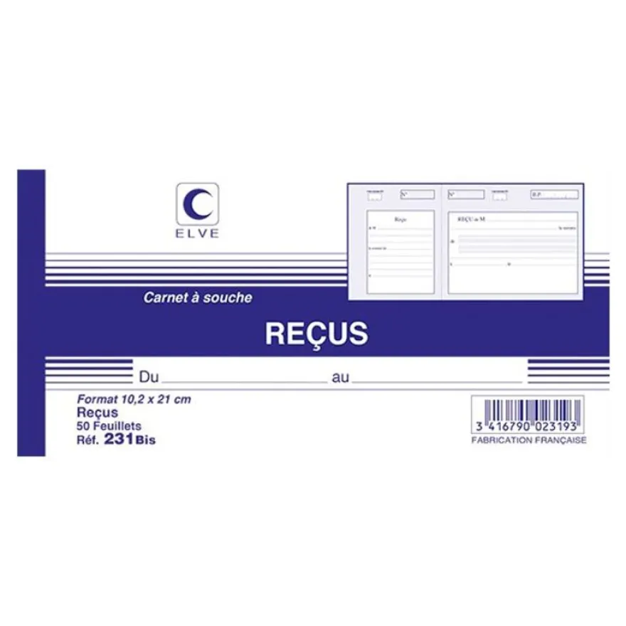 ELVE - Manifold Carnet de reçus - 50 dupli - 10,5 x 21 cm