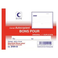 ELVE - Manifold Carnet de Bons pour - 50 dupli - 10,5 x 14 cm