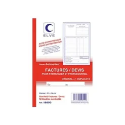 ELVE - Manifold Carnet de factures/devis pour auto-entrepreneurs - 50 dupli - A5