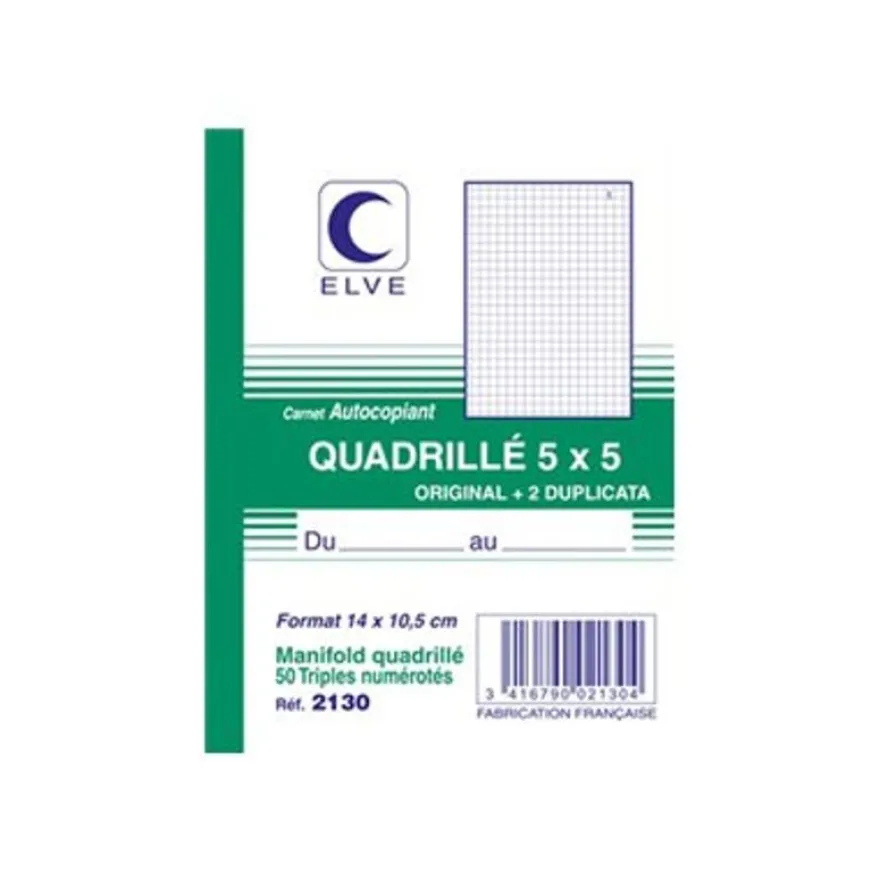 ELVE - Manifold quadrillé 5x5 - 50 tripli - 14 x 10,5 cm