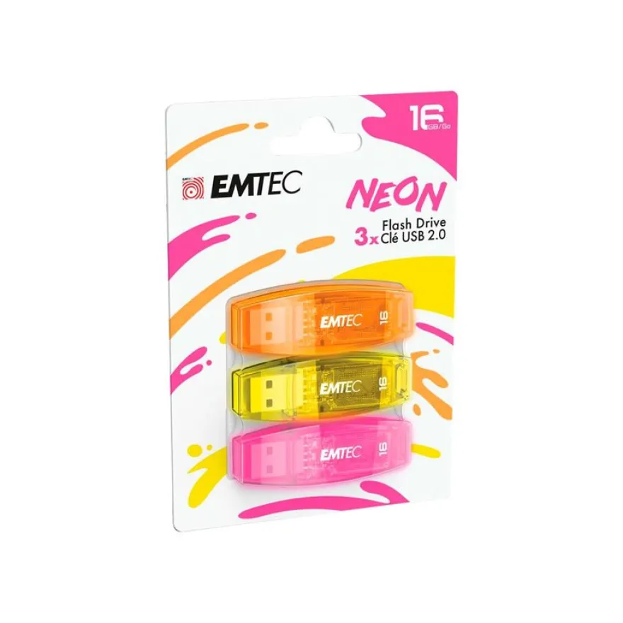 Emtec C410 Neon - pack de 3 clé USB 16 Go - USB 2.0