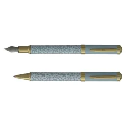 Enzo Varini Palazzo Maiolica - Parure de stylo à bille et stylo plume - fond blanc motif bleu