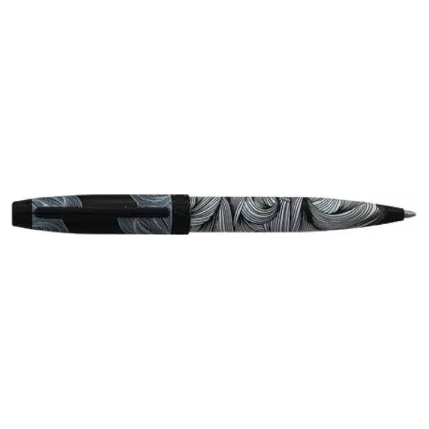 Enzo Varini Taormina Carena - Mini stylo à bille acier blanc motif noir