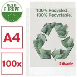 Esselte - 100 Pochettes perforées - A4 - PP - 100 % Recyclées