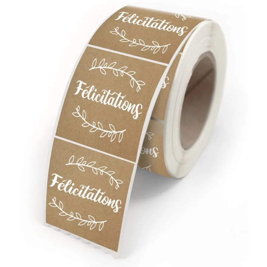 Etiquettes Félicitations naturel 4x3,5cm - rouleau de 500