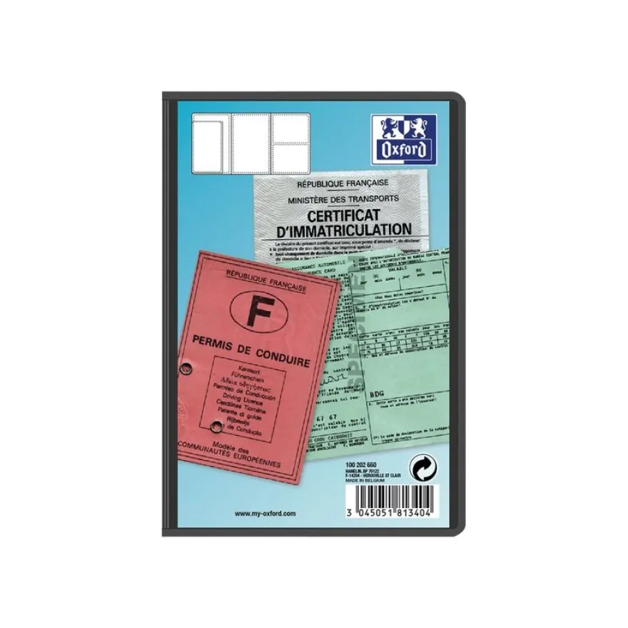 Etui multipapiers de voiture Oxford - 3 volets - PVC 30/100e - noir opaque
