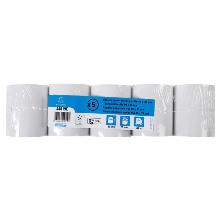 Exacompta - 5 Bobines thermiques - rouleaux caisses - 80 x 70 x 12 mm - sans Bisphénol A