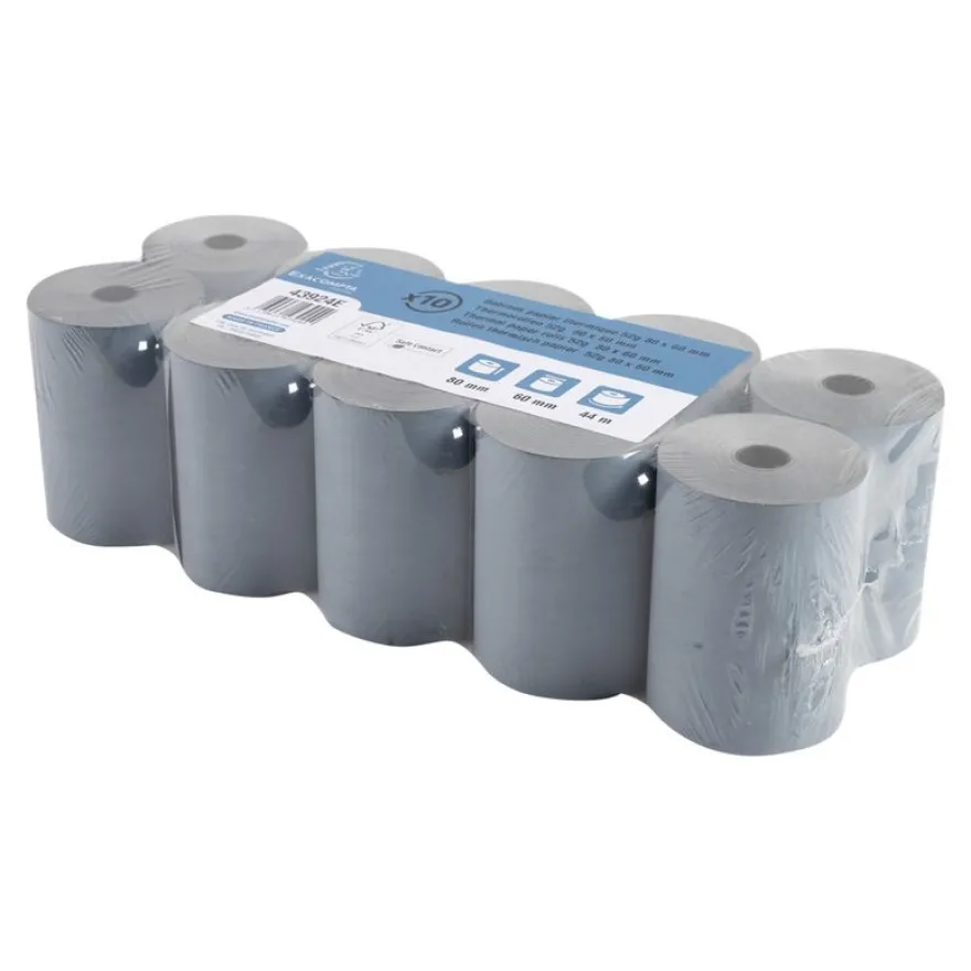 Exacompta - 10 Bobines thermiques - rouleaux caisses Safecontact - 80 x 60 x 12 mm - 1 pli - 44 m