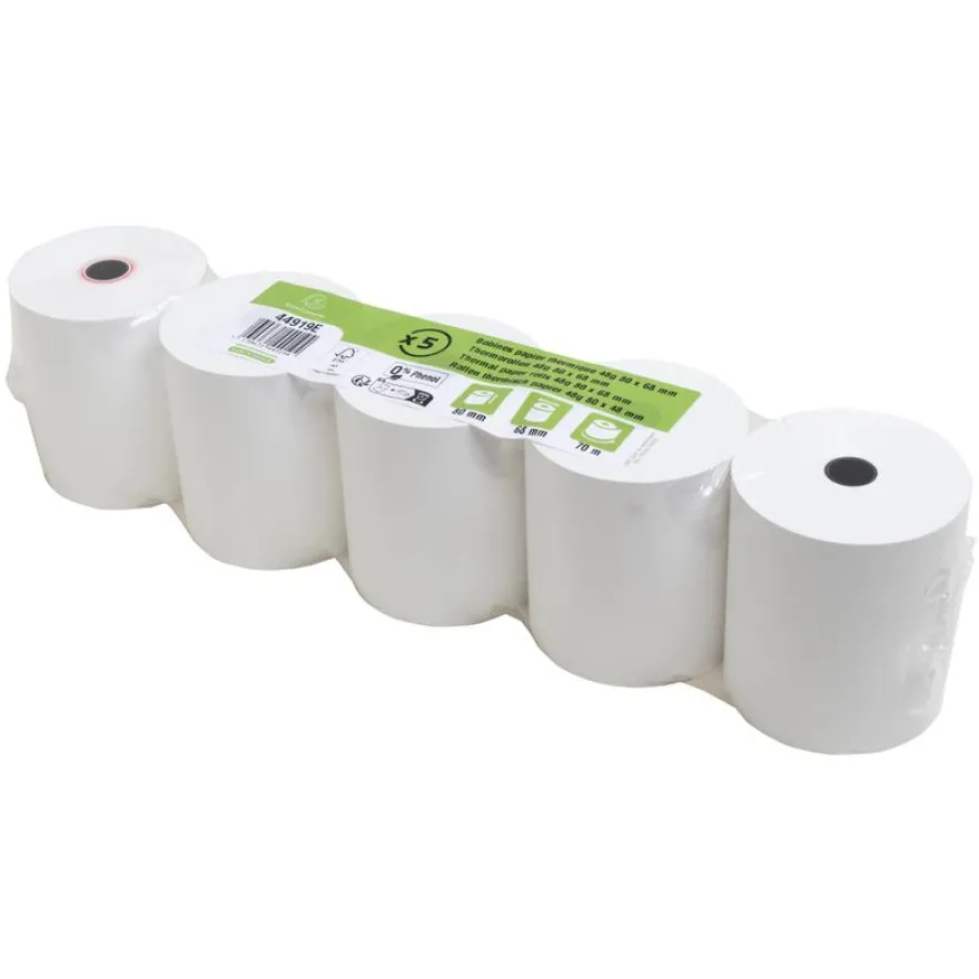 Exacompta - 50 Bobines Ticket de Caisse 80x68mm - 70m - Thermique 48g/m² Sans Phénol - Blanc - Nouveauté