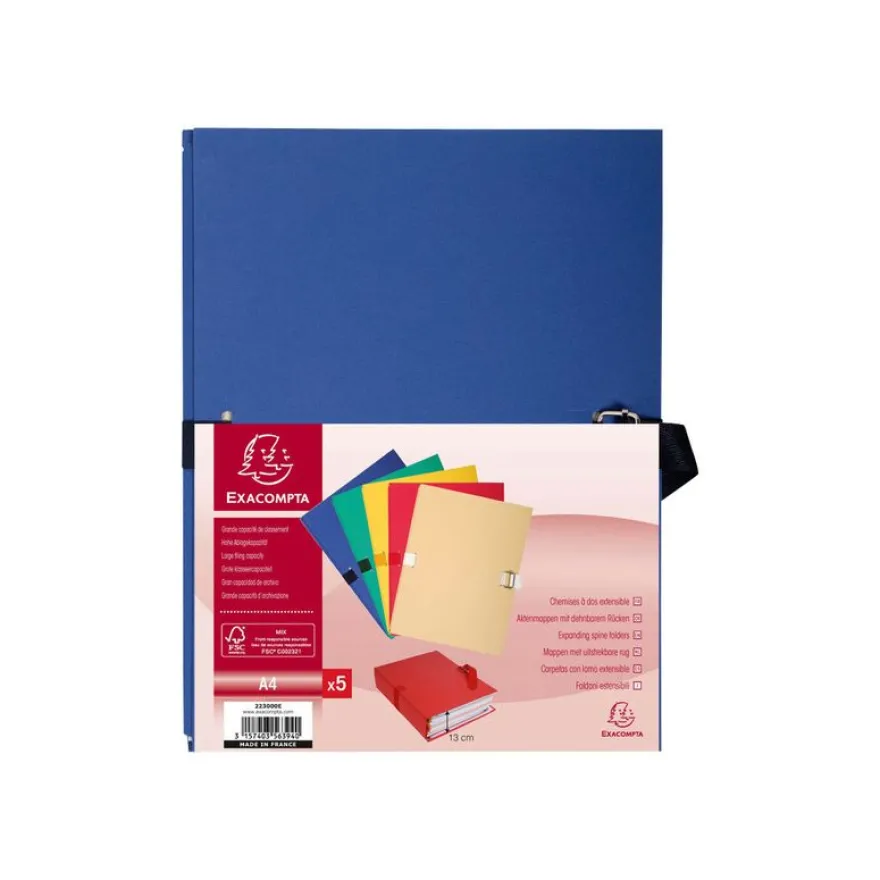 Exacompta - 5 Chemises à sangle dos extensible - pour 1000 feuilles - couleurs assorties