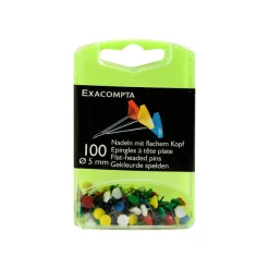 Exacompta - 100 Épingles tête plate - 5 mm - couleurs assorties