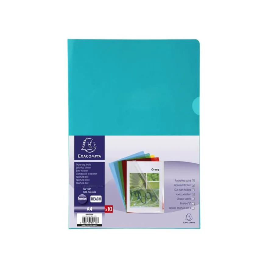 Exacompta - 10 Pochettes coin - A4 - 13/100 - couleurs assorties