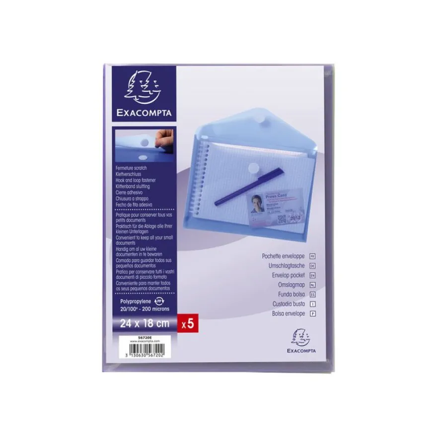 Exacompta - 5 Pochettes enveloppes à scratch - A5 - pour 90 feuilles - couleurs assorties