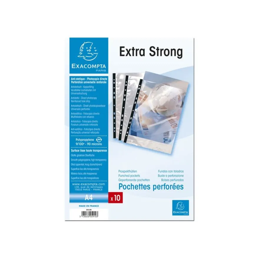 Exacompta - 10 Pochettes perforées - A4 - lisse 9/100