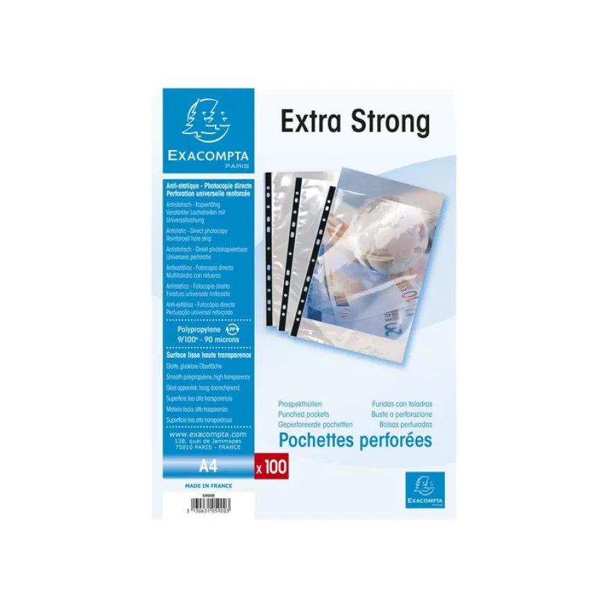 Exacompta - 100 Pochettes perforées - A4 - 9/100 - cristal