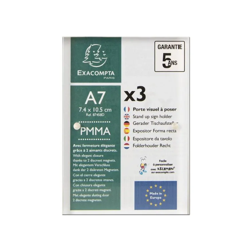 Exacompta - 3 Porte-visuels fermeture magnétique - A7 - double face