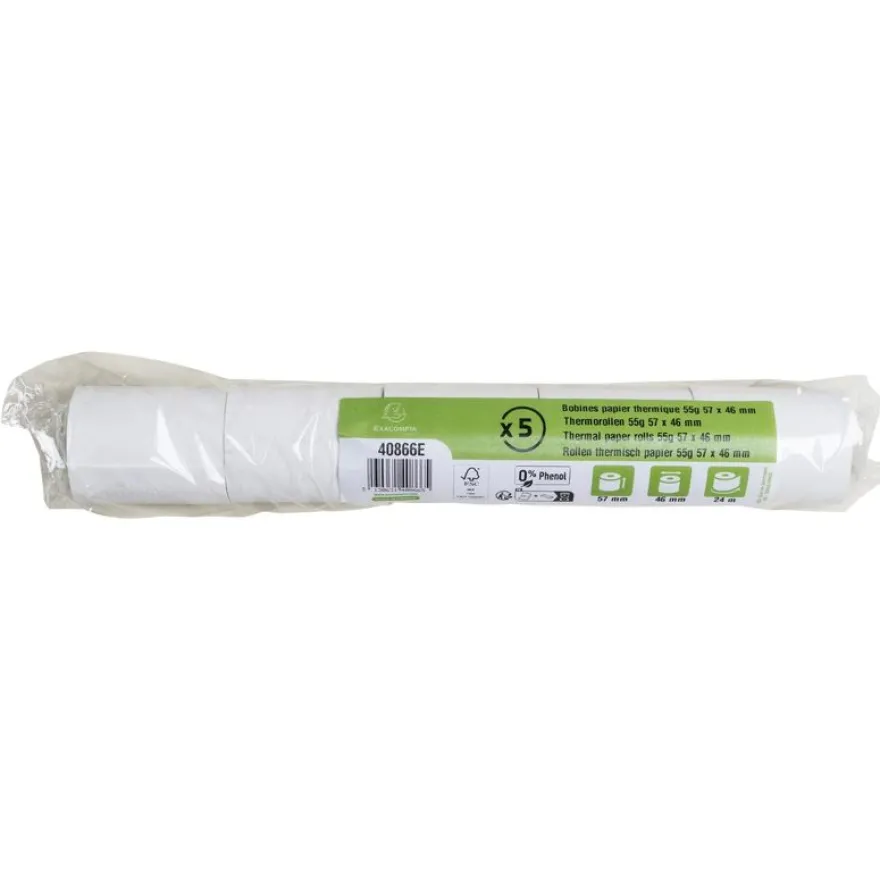Exacompta – Bobine thermique sans phénol 57x46 mm – 55 g – 24 m (lot de 5)