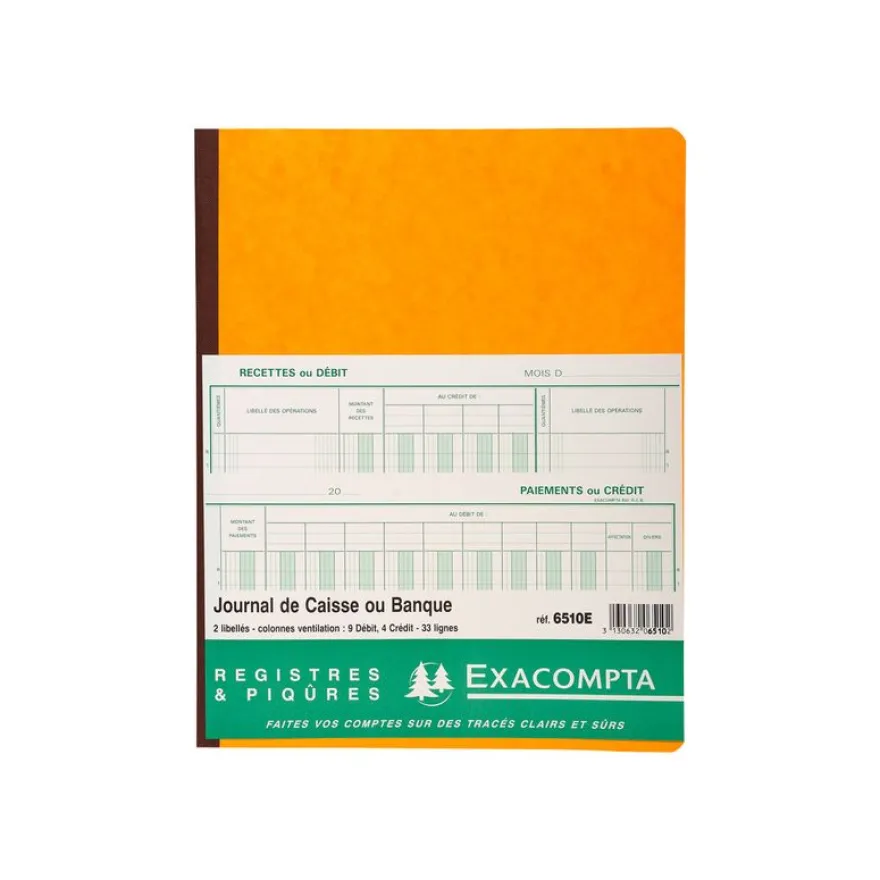 Exacompta - Journal de caisse ou banque - 13 colonnes : 9 débits/4 crédits - 32 x 25 cm vertical