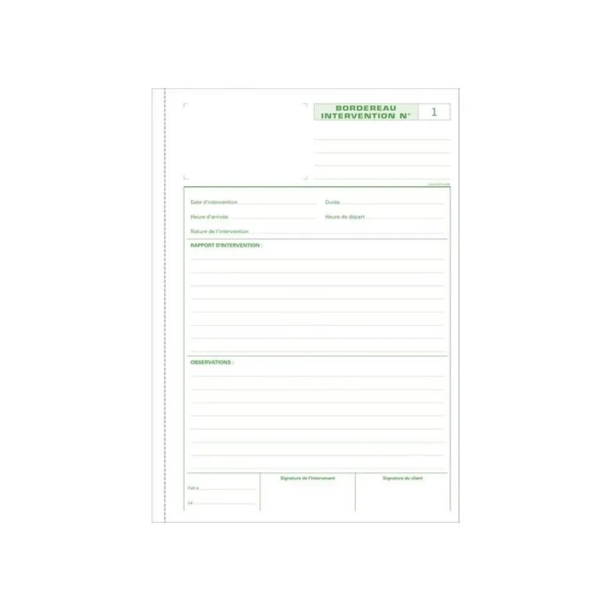 Exacompta - Manifold Bordereau d'intervention - 50 dupli - A4