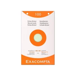 Exacompta - Pack de 100 Fiches Bristol - 10 x 15 cm - petits carreaux - perforées - couleurs assorties