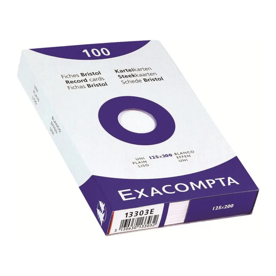 Exacompta - Pack de 100 Fiches Bristol - 12,5 x 20 cm - unies - non perforées - blanc
