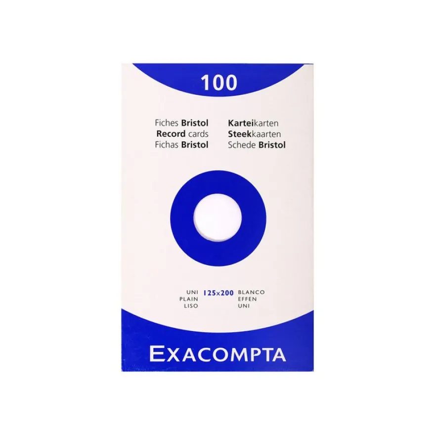 Exacompta - Pack de 100 Fiches Bristol - 12,5 x 20 cm - unies - non perforées - blanc