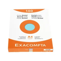 Exacompta - Pack de 100 Fiches Bristol - A4 - petits carreaux - couleurs assorties