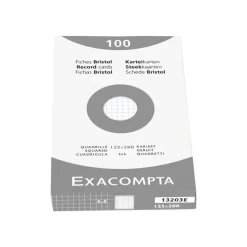 Exacompta - Pack de 100 Fiches bristol - 12,5 x 20 cm - petits carreaux - blanc