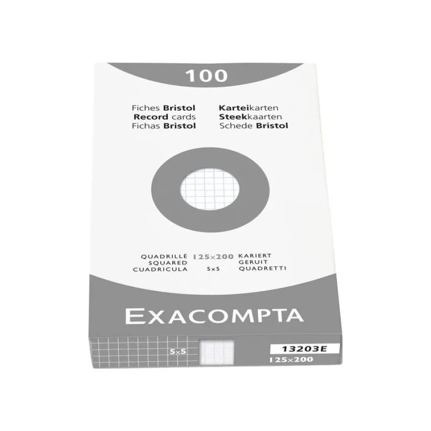 Exacompta - Pack de 100 Fiches bristol - 12,5 x 20 cm - petits carreaux - blanc