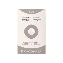 Exacompta - Pack de 100 Fiches bristol - 12,5 x 20 cm - petits carreaux - blanc