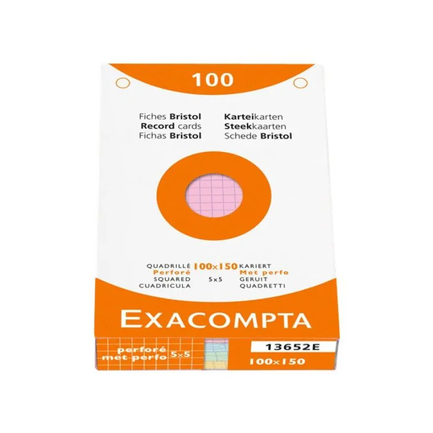 Exacompta - Pack de 100 Fiches bristol - 10 x 15 cm - petits carreaux - couleurs assorties